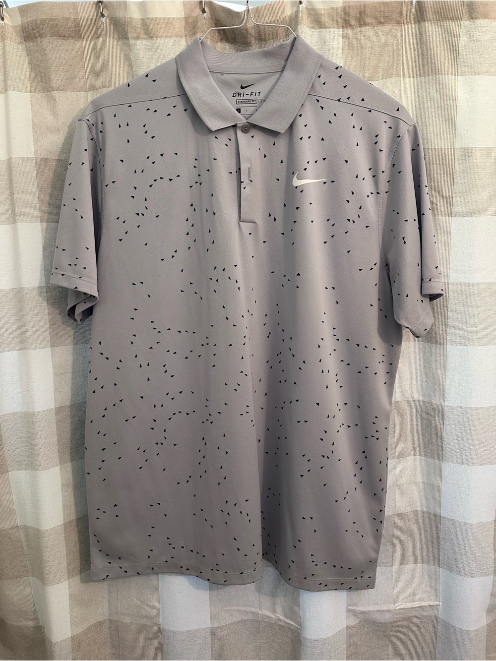 Nike Men's Gray Dri-FIT Polo with Black Speckle Pattern